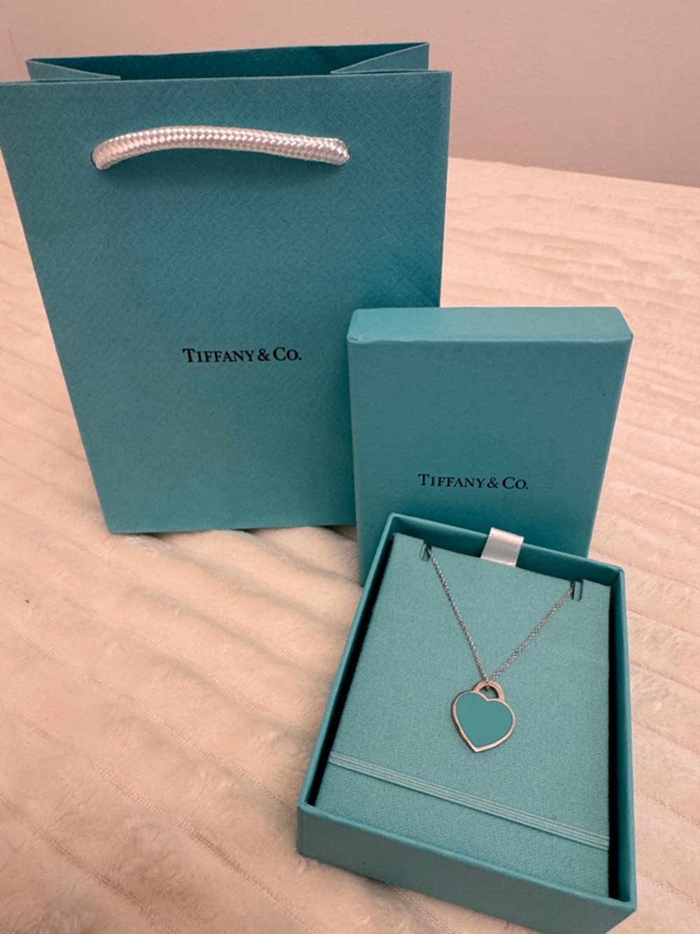 Tiffany & Co. Silver Heart Pendant with Blue Enamel